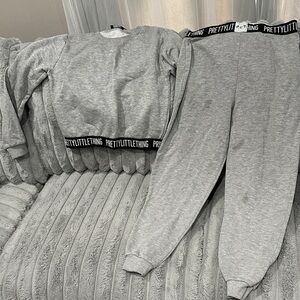 PrettyLittleThing Light Gray Branded Sweatshirt & Joggers Set
